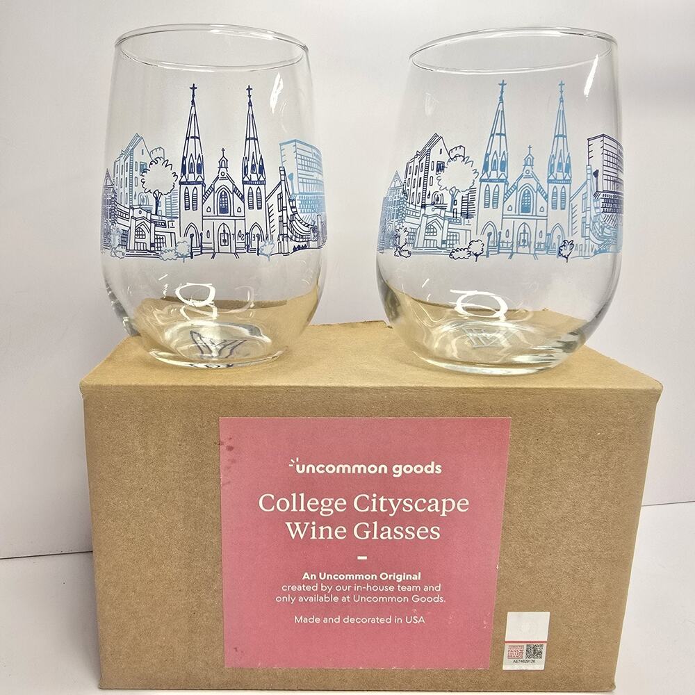 Uncommon Goods College Cityscapes Villanova University Wine Glasses in Box Set 2